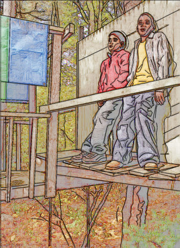 Two boys in a treehouse